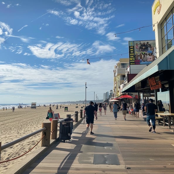 People walking on the boardwalk of long island, new york