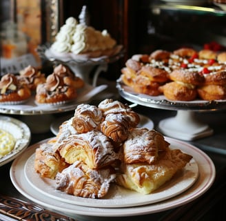 A variety of pastries on display in a bakery in long island, new york