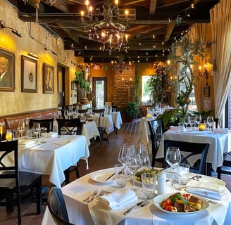 A restaurant with a table set for two in long island, new york