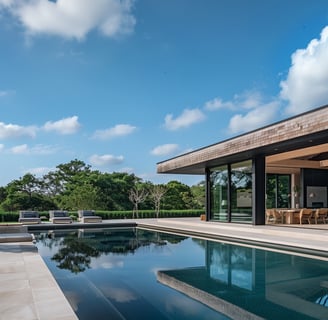 A pool with a view of a house in long island, new york