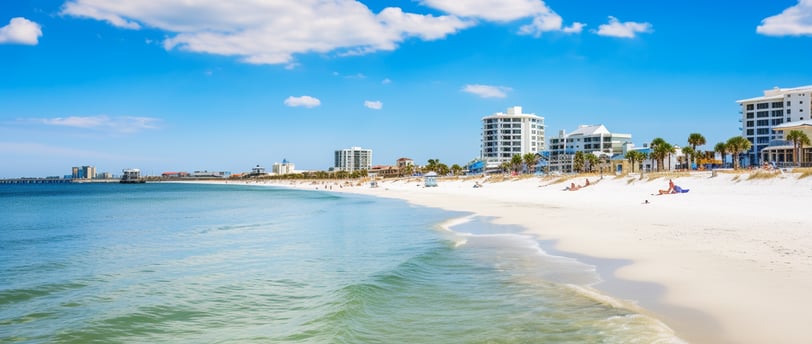 a beach with a view of a city