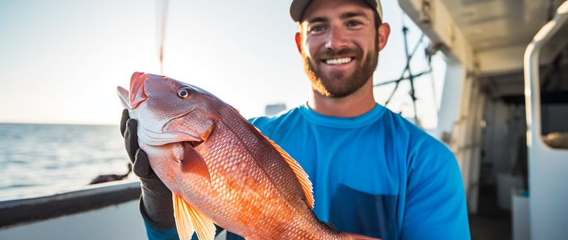a man holding a fish on a boat