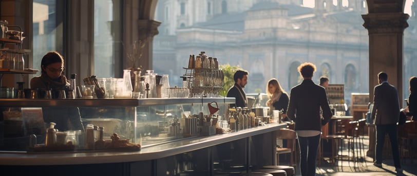 people inside a coffee shop with a glass window