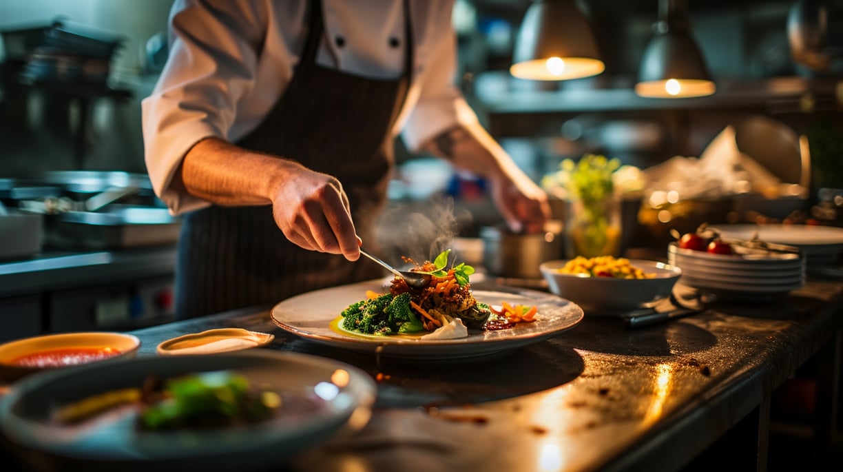 a chef preparing food in a restaurant in italy
