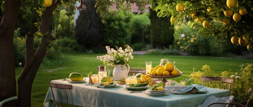 a table with lemonade and lemonade on a table