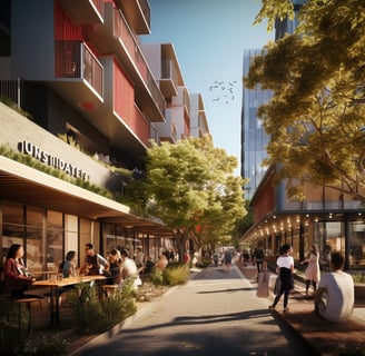 Artist's impression of proposed new city center in Melbourne, featuring modern skyscrapers and green spaces