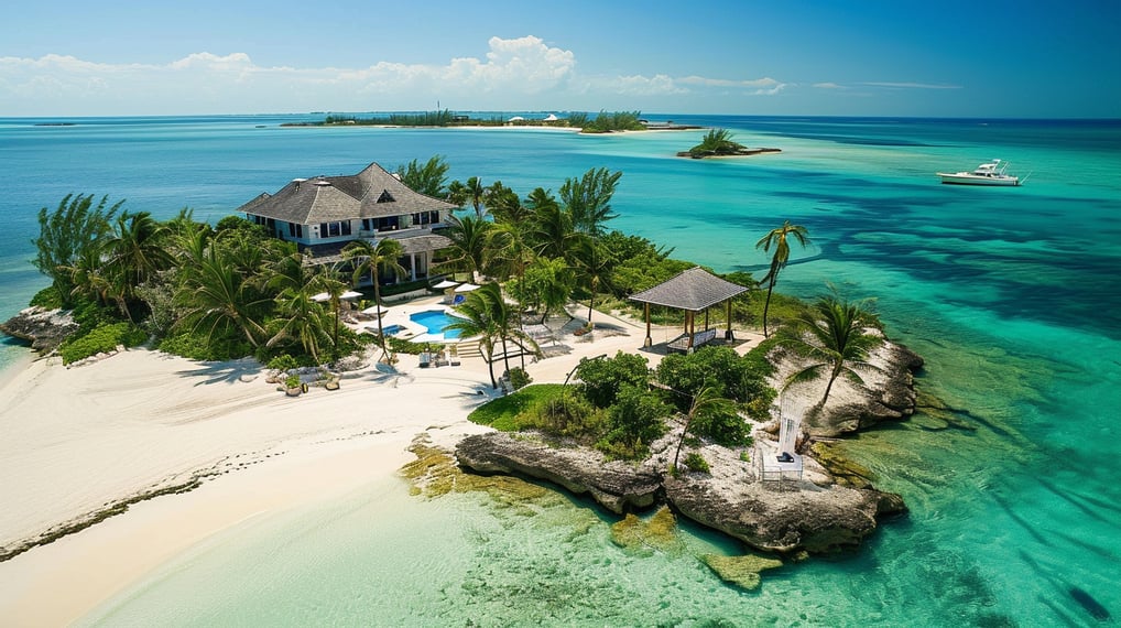 a house on a beach with a boat in the water a house on a beach with a boat in the water