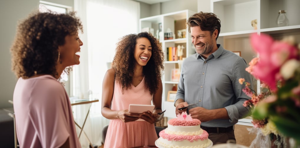 an engaged couple meeting with their beach wedding supplier