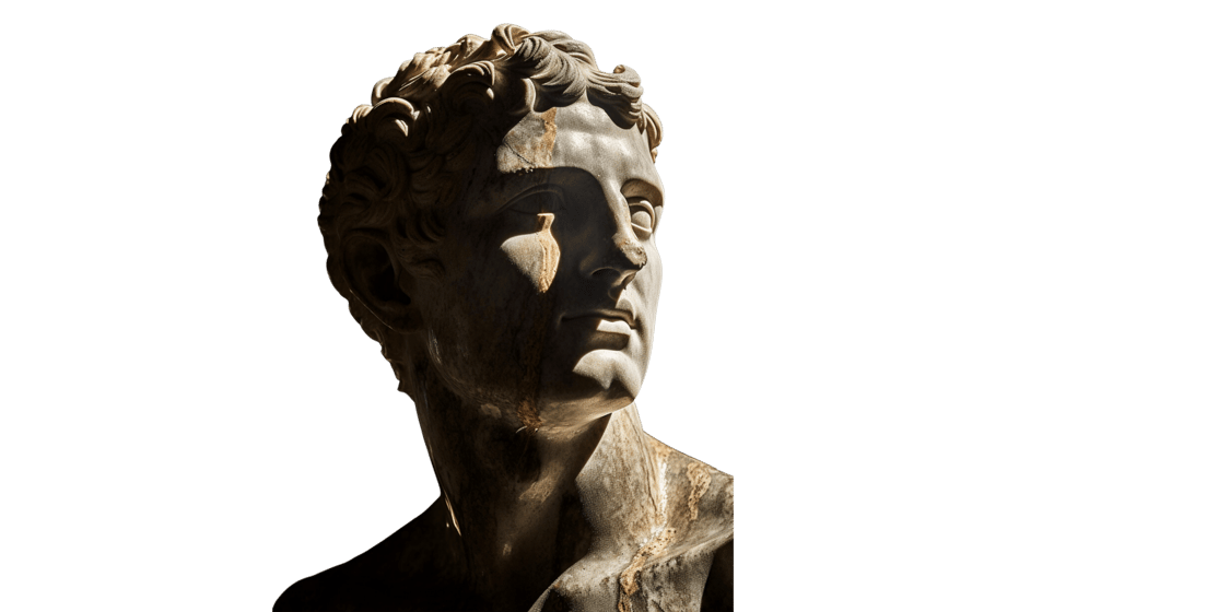 Achilles sculpture against black background