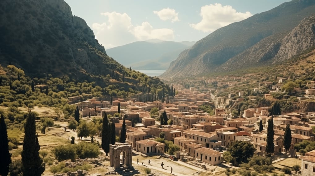 Delphi, greece establishing shot