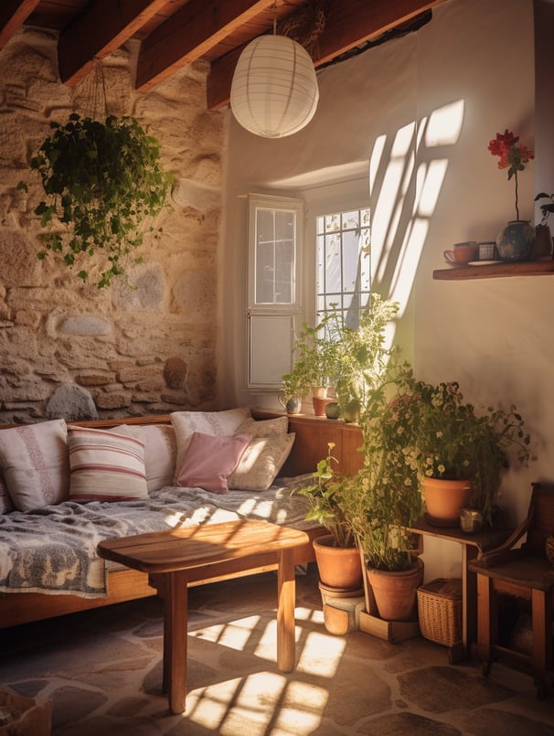 Interior of cottage rental in Greece