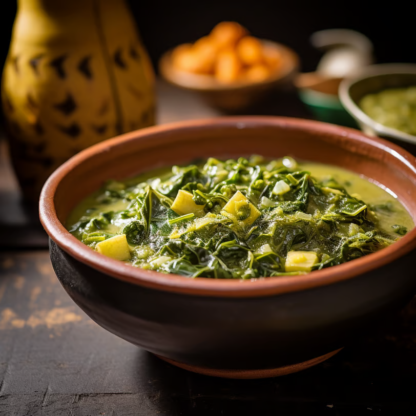 Dominica's national dish— Callaloo served on the table. Dominica's national dish— Callaloo served on the table.