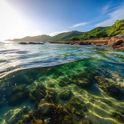 Champagne Reef's pristine waters in Dominca, Caribbean Islands. Champagne Reef's pristine waters in Dominca, Caribbean Islands.