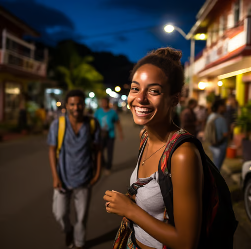 Lady tourists strolling the streets of Dominica at night. Lady tourists strolling the streets of Dominica at night.