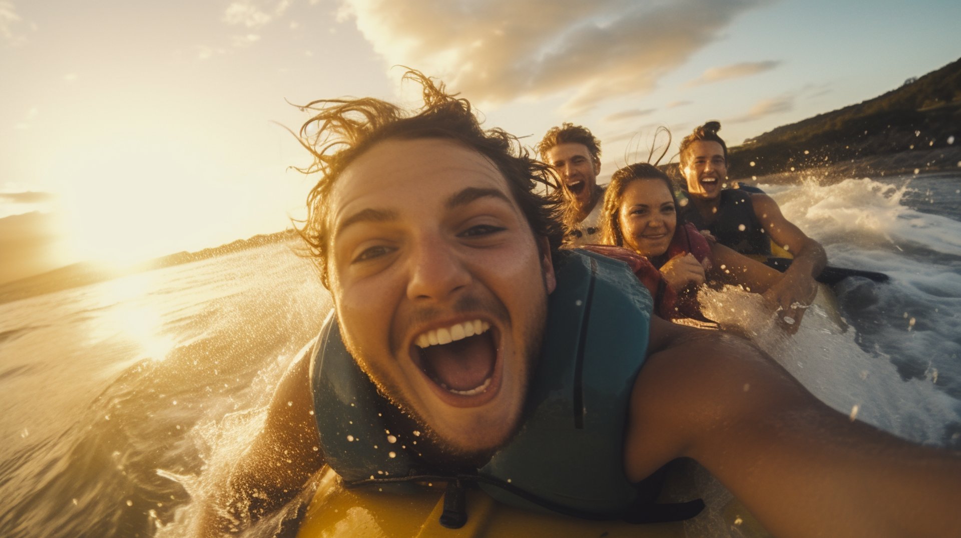 a group of people enjoying in water a group of people enjoying in water