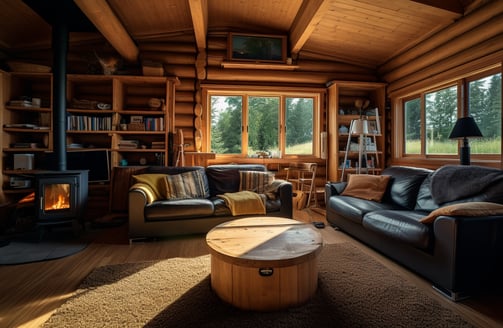 A cozy living room with a fireplace and comfortable couches. A cozy living room with a fireplace and comfortable couches.