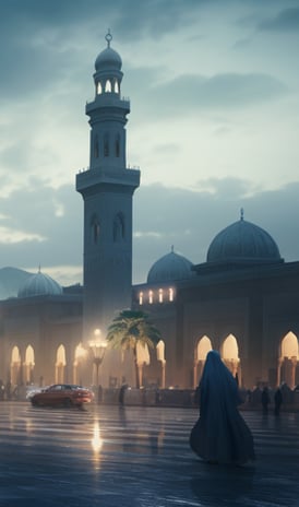 A mosque in the middle of a city