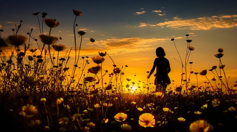 a young girl having fun in a garden at dusk 2 a young girl having fun in a garden at dusk 2