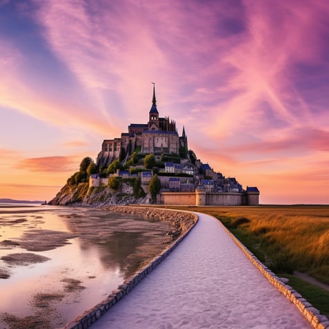 mont st michel at sunset