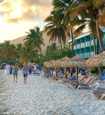 A beach with a bunch of chairs and umbrellas A beach with a bunch of chairs and umbrellas