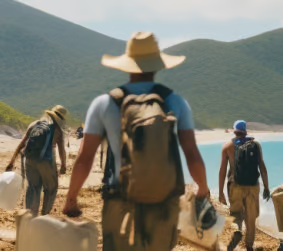 a man with a hat on the shore