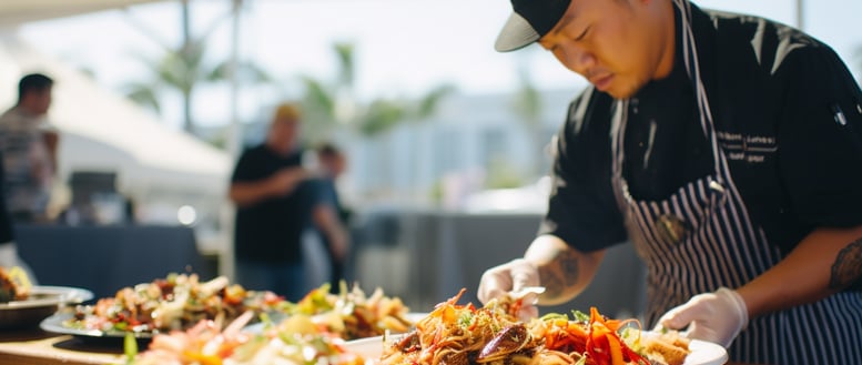 a man in a chef's hat and apron is preparing food