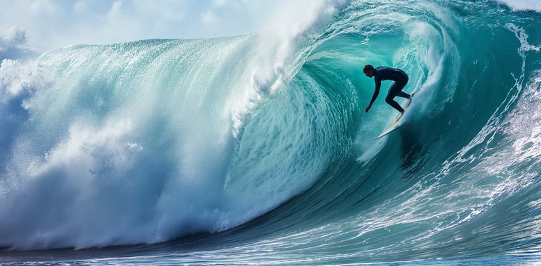 a surfer in Maui riding a wave in the ocean