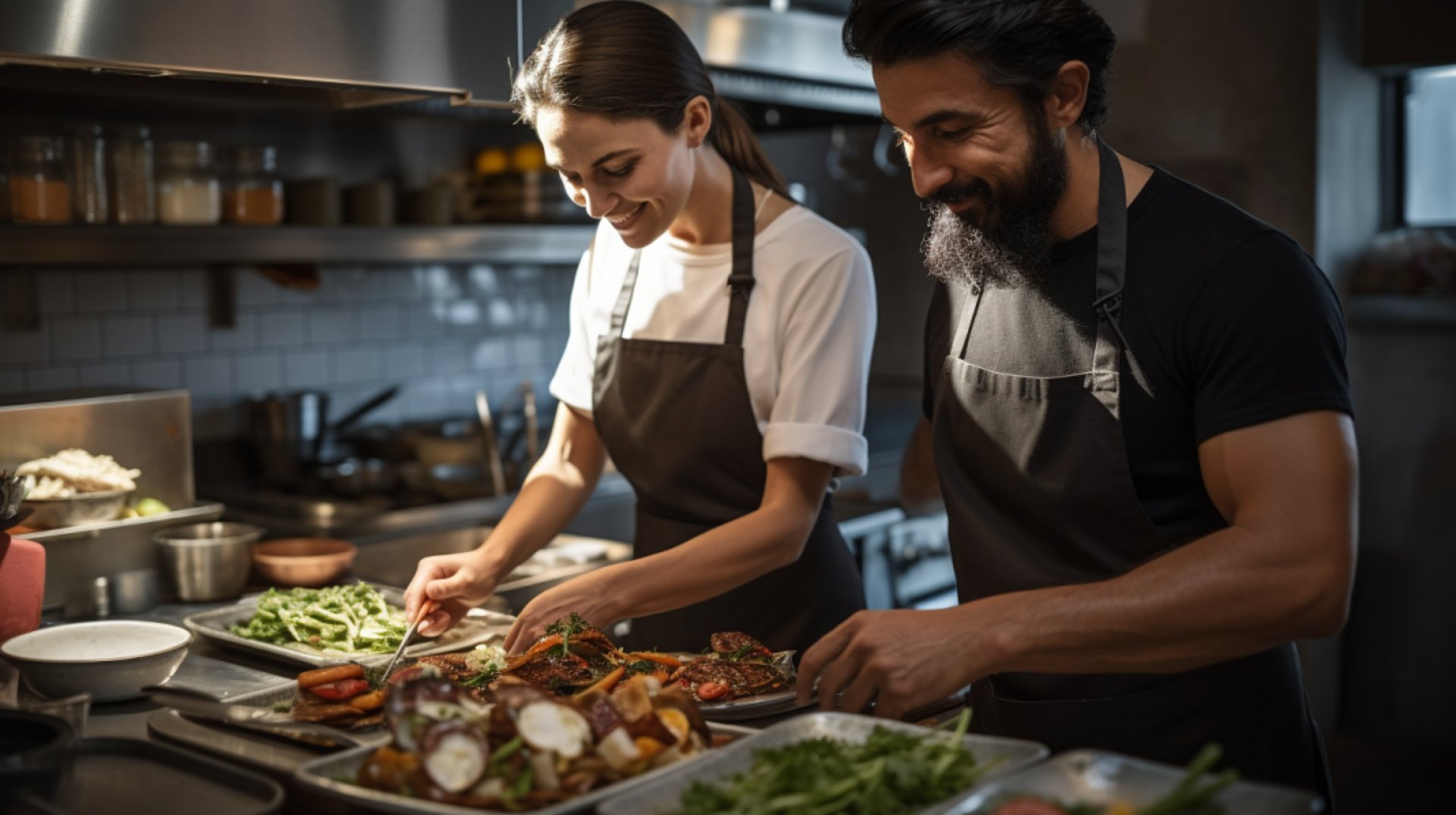 a turkish female chef and a man chef are cooking a turkish female chef and a man chef are cooking