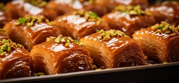 close up shot of newly baked turkish baklavas close up shot of newly baked turkish baklavas