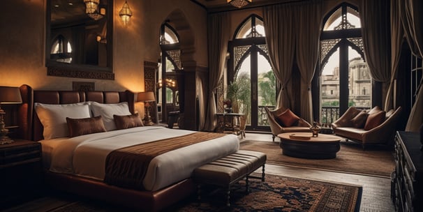 a hotel bedroom in Istanbul with traditional Ottoman interior design a hotel bedroom in Istanbul with traditional Ottoman interior design