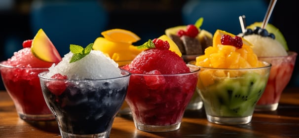 several bowls of shaved ice-cream several bowls of shaved ice-cream