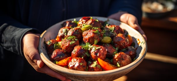 a bowl of Inegol Kofte or Turkish meatballs a bowl of Inegol Kofte or Turkish meatballs