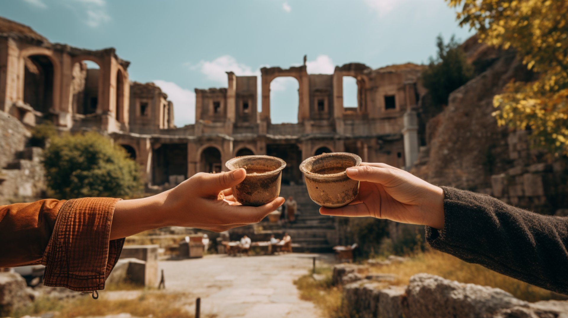 two hands toasting turkish coffee cups two hands toasting turkish coffee cups