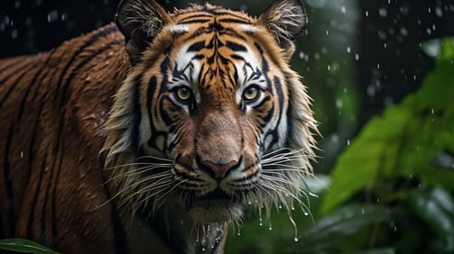 Tiger in a rainforest jungle in India.