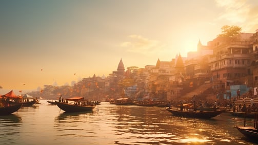 The Ganges Ghats of Varanasi in India.