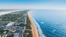 Aerial view of a long beach in Florida