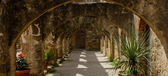 a stone archway with potted plants on either side a stone archway with potted plants on either side