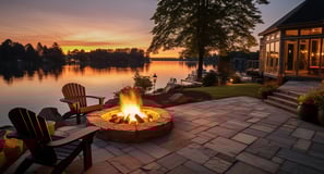 the firepit of a lakeside family vacation home in Orlando, Florida