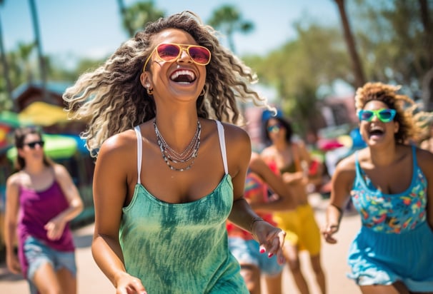 a group of women running under the sun during their Orlando vacation