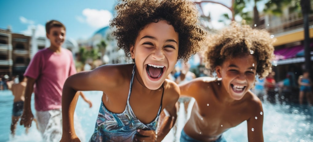 children in the splash pool of a resort in Orlando, Florida
