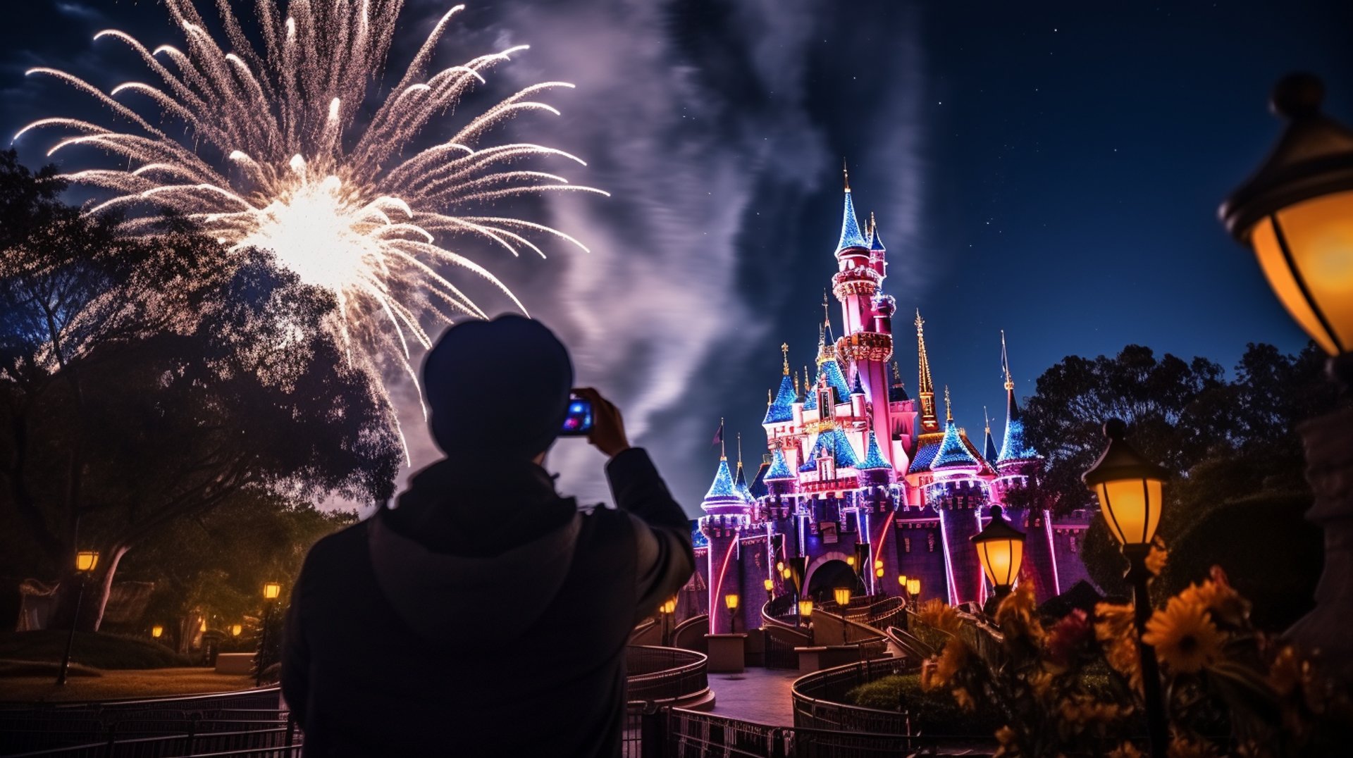 A captivating fireworks display at Disneyland, a must-see spectacle for all visitors.