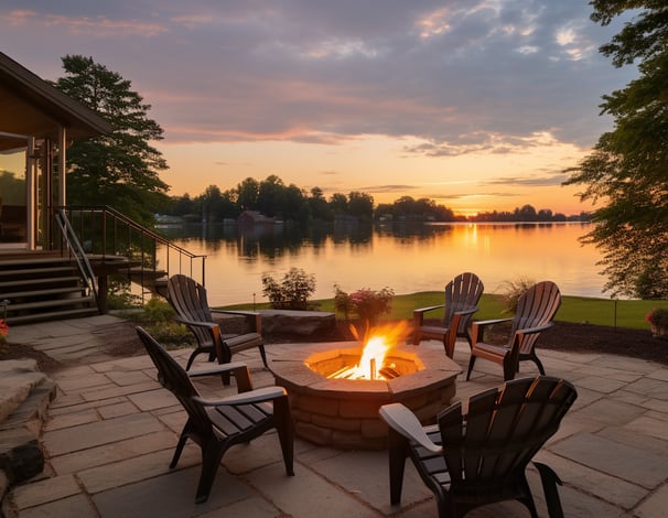 the firepit of a lakeside family vacation home in Orlando, Florida