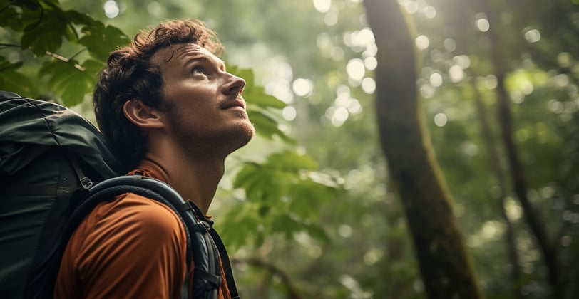 A man taking a hike in the nature parks of North America