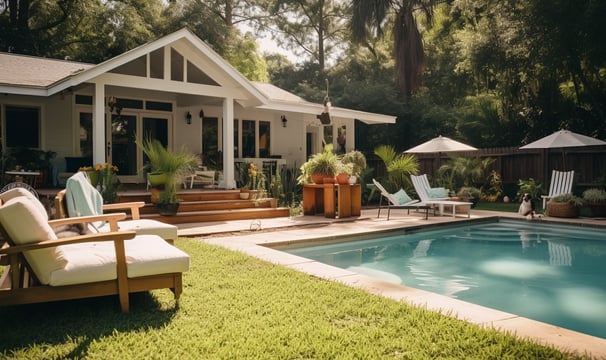 Backyard pool of a pet-friendly vacation rental in Florida