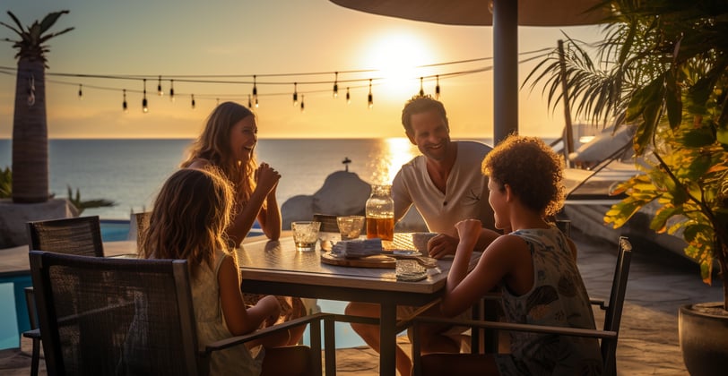 A family enjoying their seaside getaway