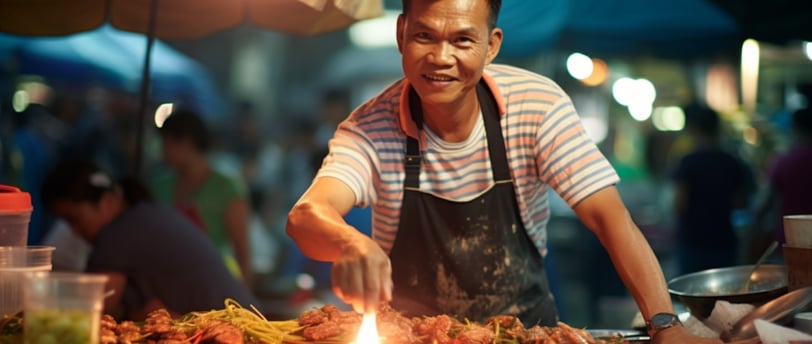 a man cooking food on a grill