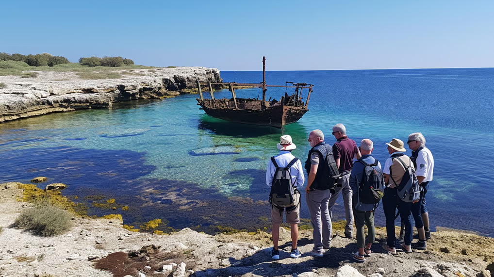 a group of people standing on a rocky beach a group of people standing on a rocky beach