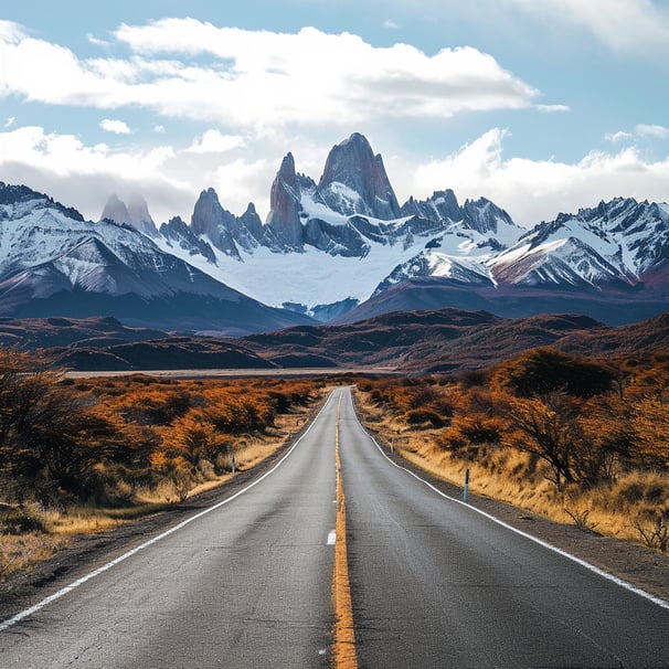 A road with a mountain in the background in patagonia A road with a mountain in the background in patagonia