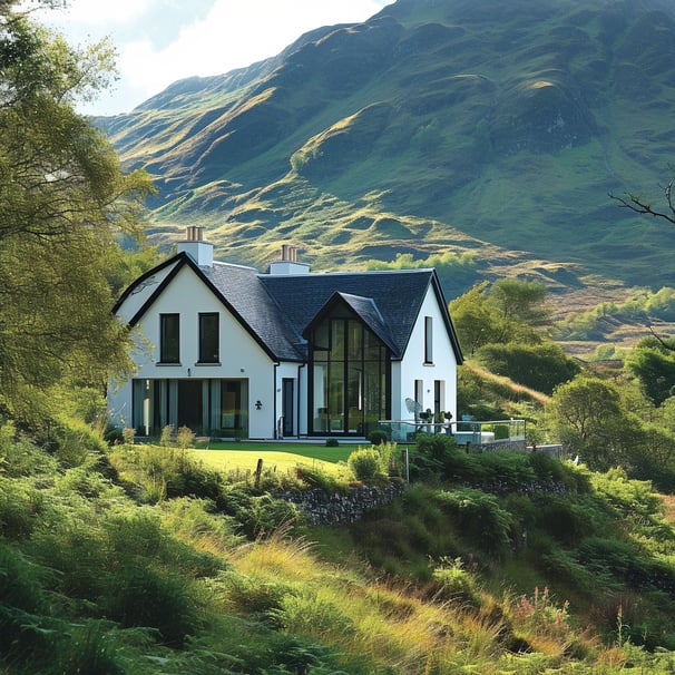 A house with a view of the mountains in british highlands A house with a view of the mountains in british highlands