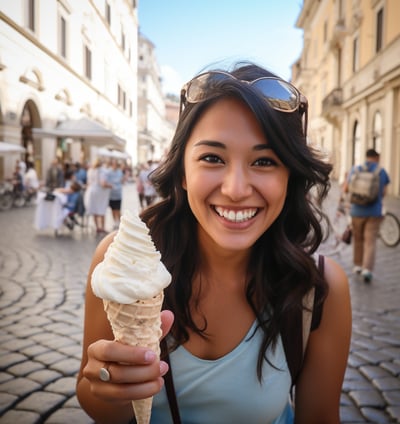 solo traveller roaming around at rome with an icecream